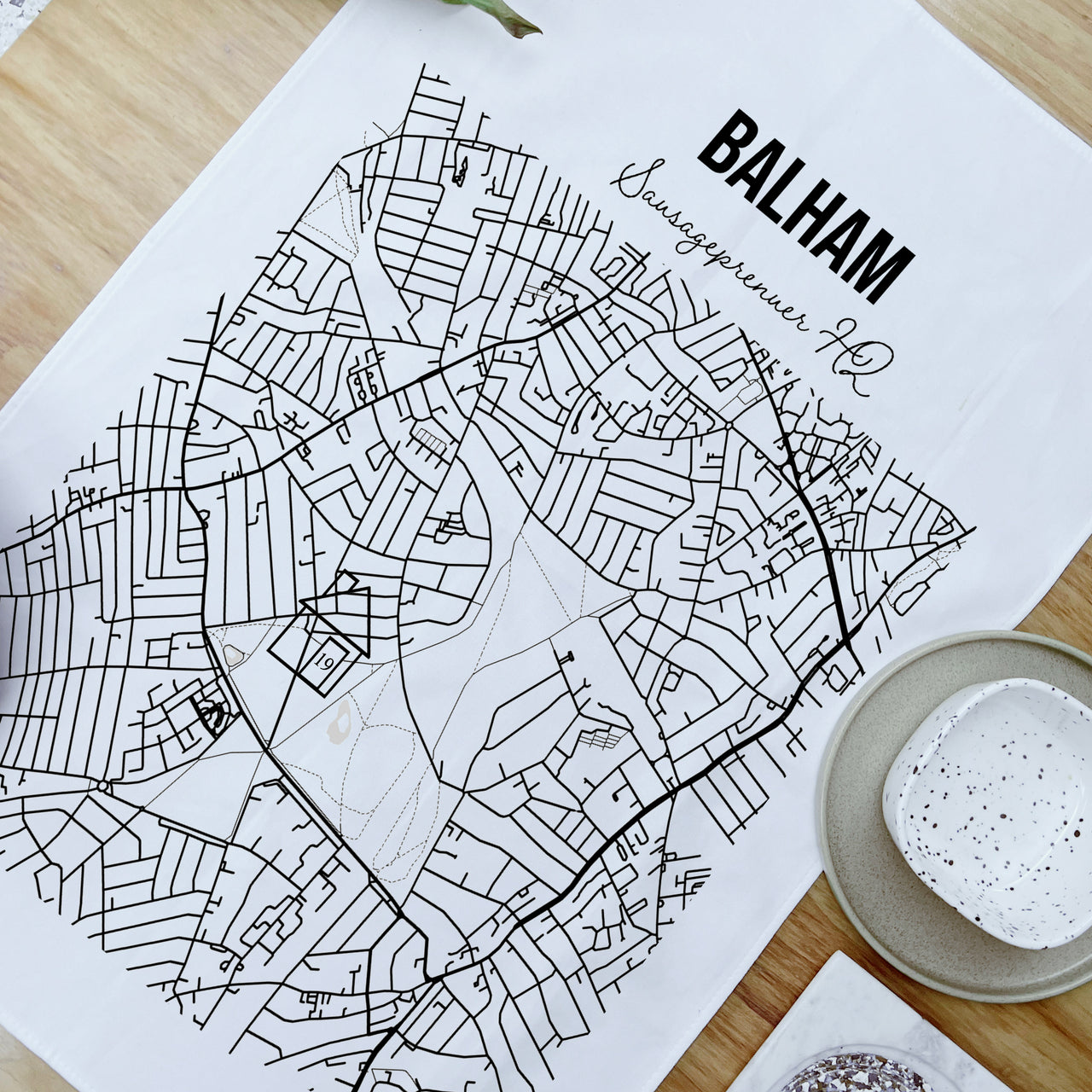 Personalised Home Location Map Monochrome Design Tea Towel