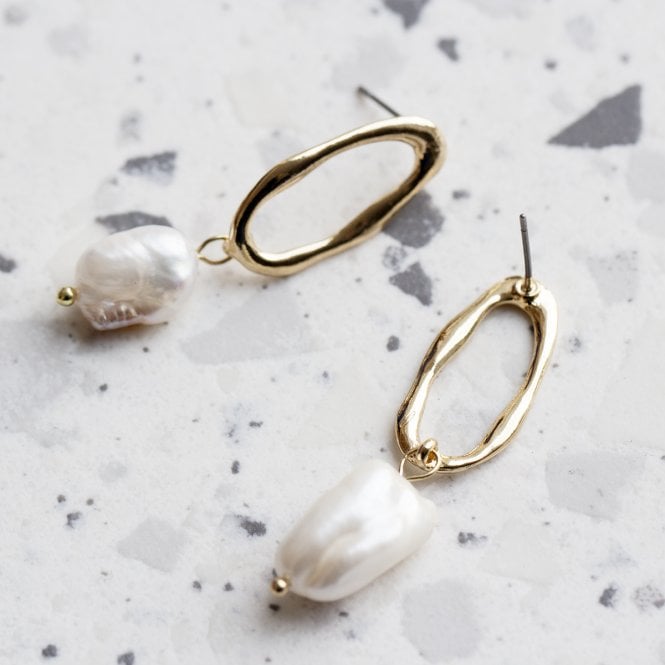 Biwa Freshwater Pearl Gold Ripple Earrings