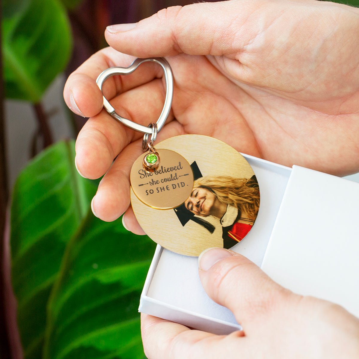 'She Believed' Graduation Keyring With Photo Plate