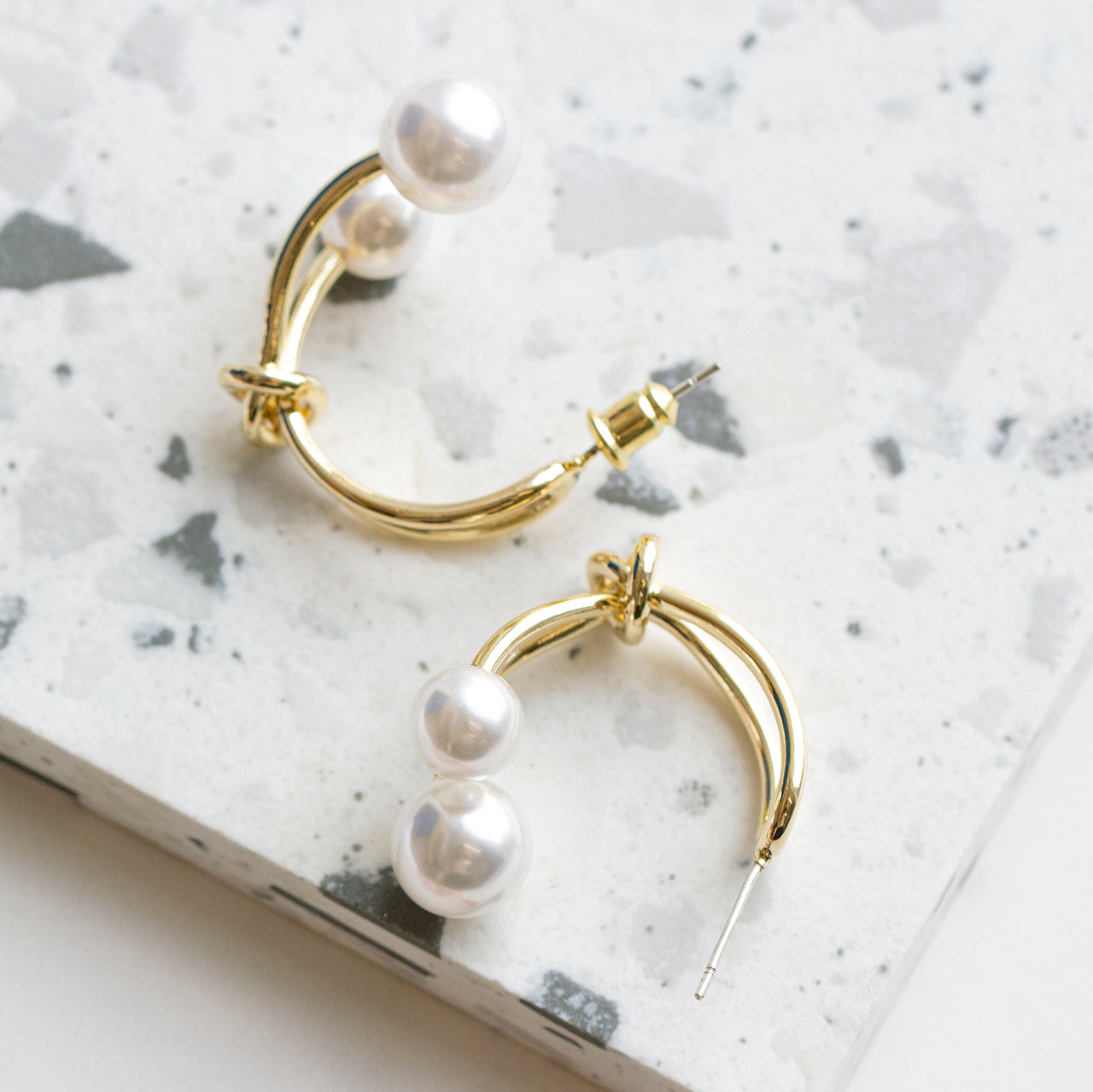 Pearl Knot Earrings With Sterling Silver Pin