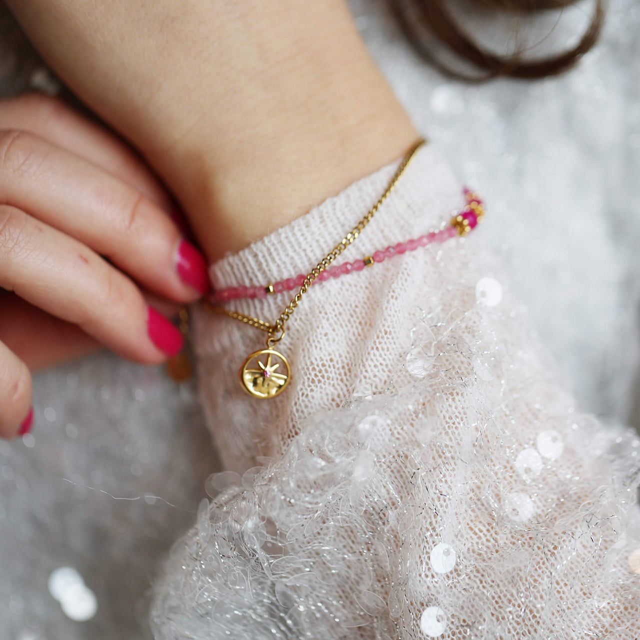 Celestial Bloom Pink Agate Bracelet