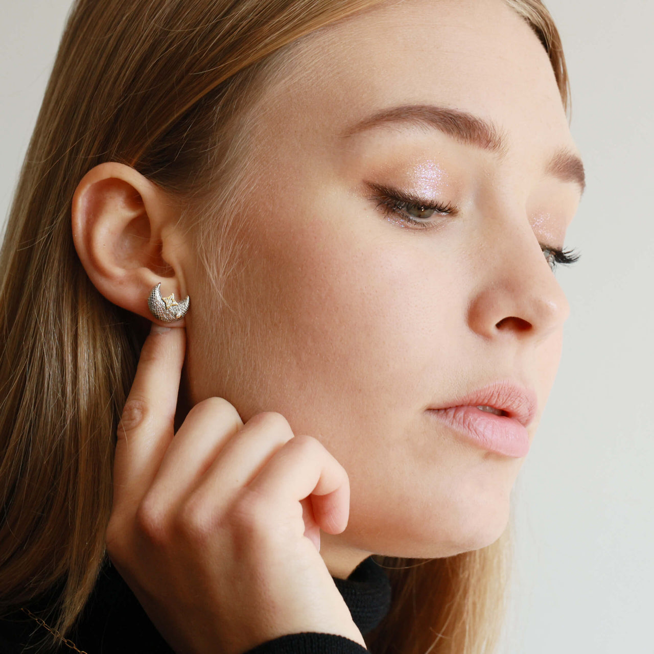 Moon And Star Sterling Silver Ear Studs
