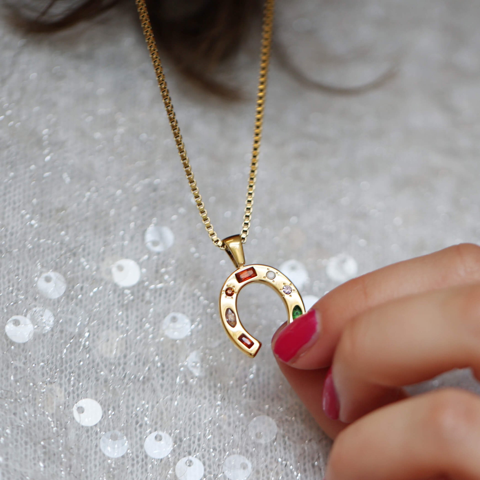 Lucky Horseshoe Necklace With Star And Heart Crystals