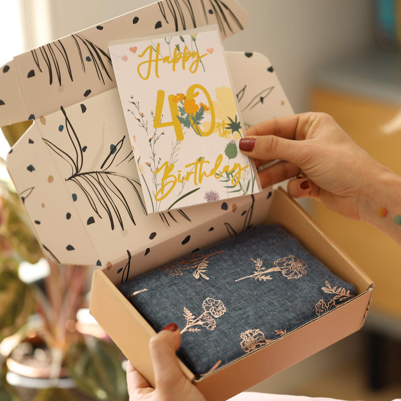40th Birthday Milestone Birth Flower Scarf Gift Box