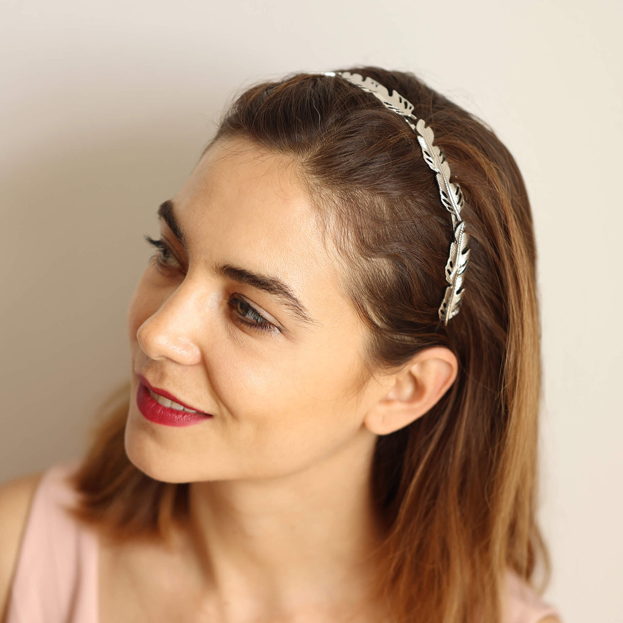 Elegant Feathers Gold Metal Headband