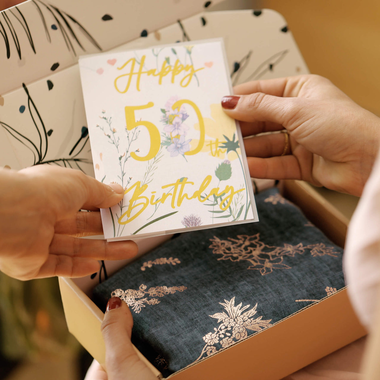 50th Birthday Milestone Birth Flower Gift Boxed Scarf