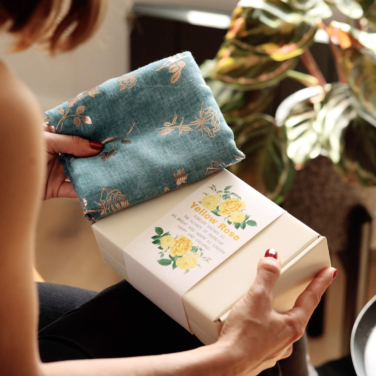 The Flower Of Friendship Yellow Rose Scarf In A Box