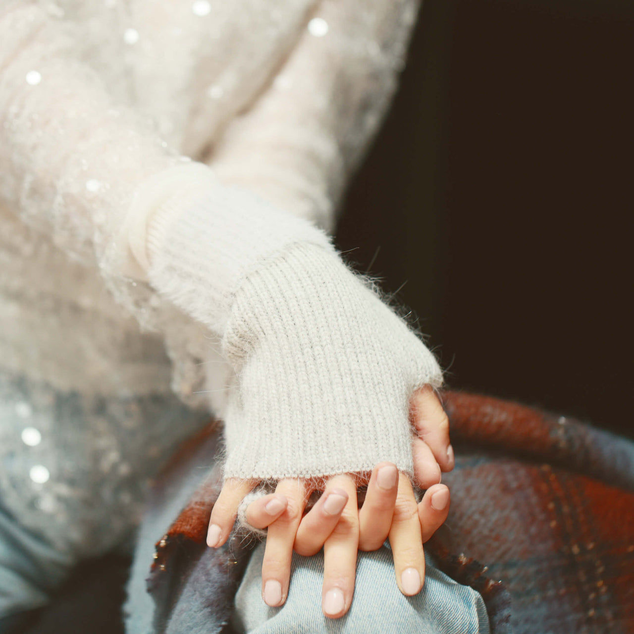 Fingerless Gloves With Fuzzy Yarn Cuff