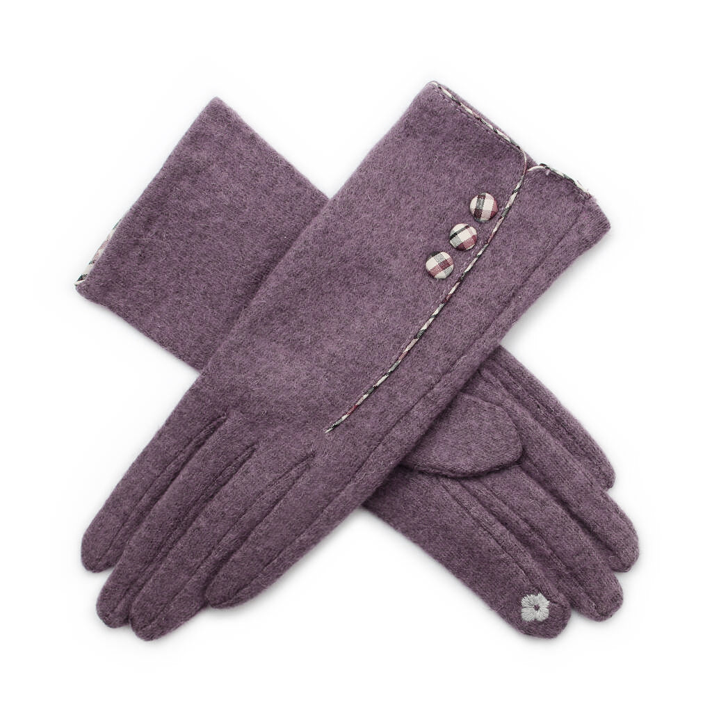 Merino Wool Touch Screen Gloves With Tartan Buttons