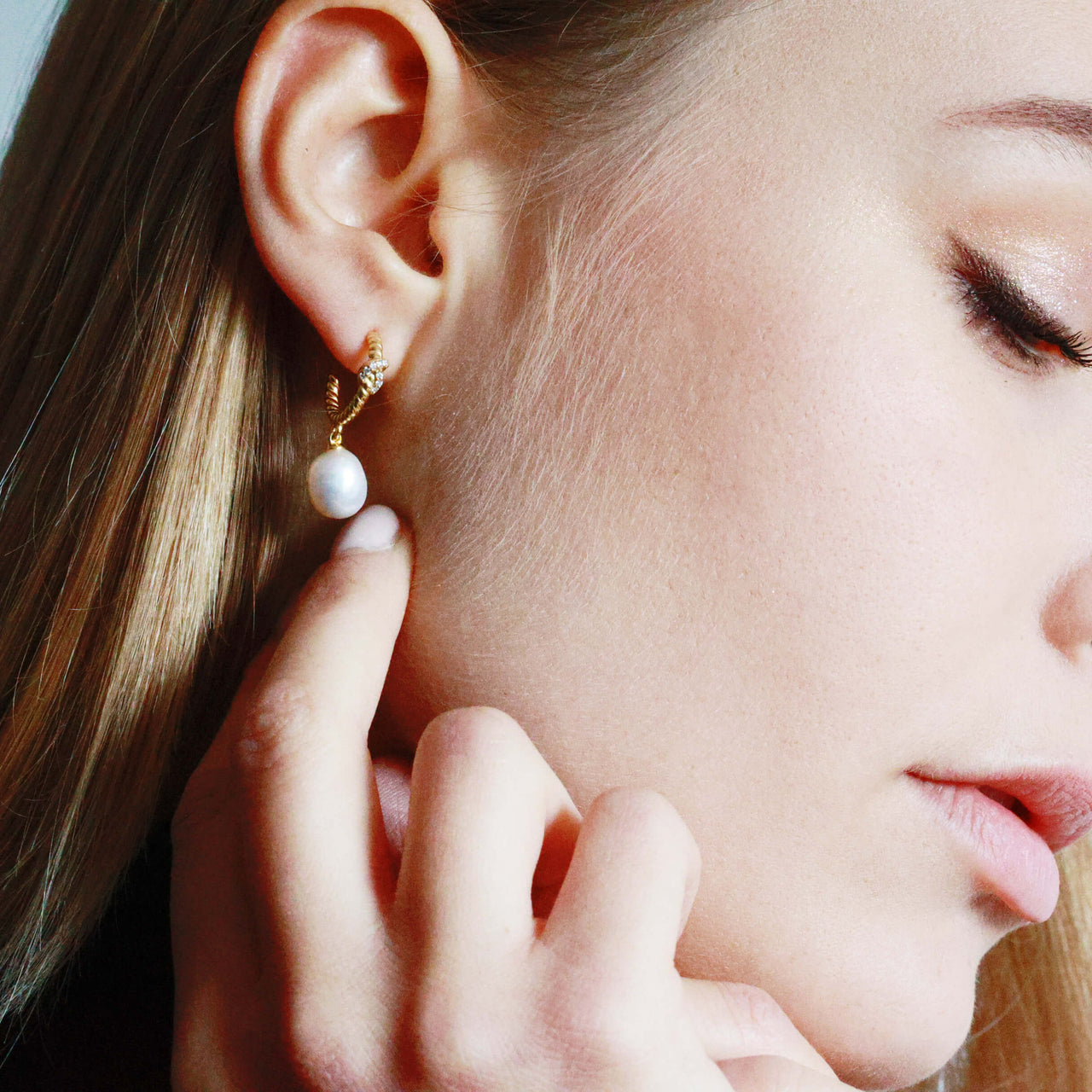 Gold Vermeil Pearl Drop Earrings With Cz Stones