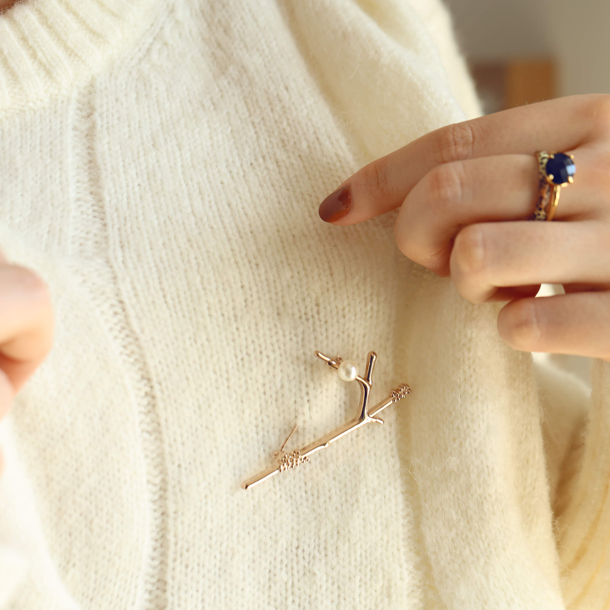 Tree Branch And Pearl Brooch