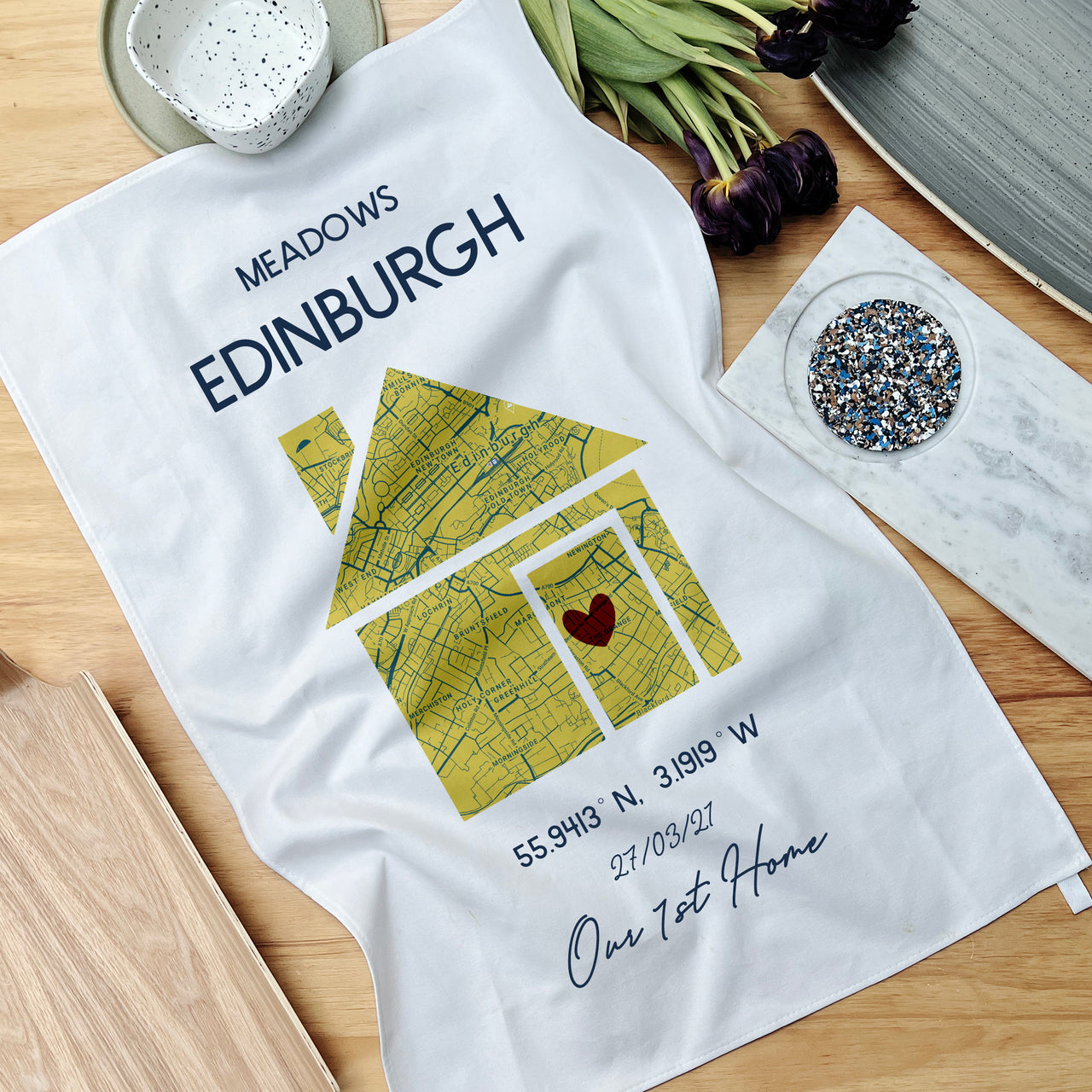 Our Home Location Map Personalised Tea Towel