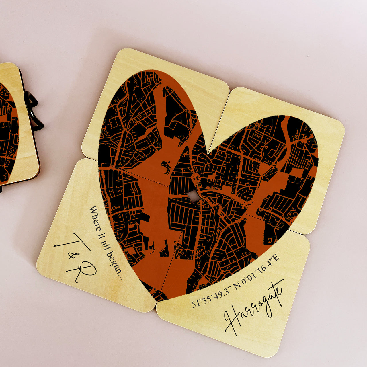 Love Heart 'Where We Began' Map Coaster 4pcs Set