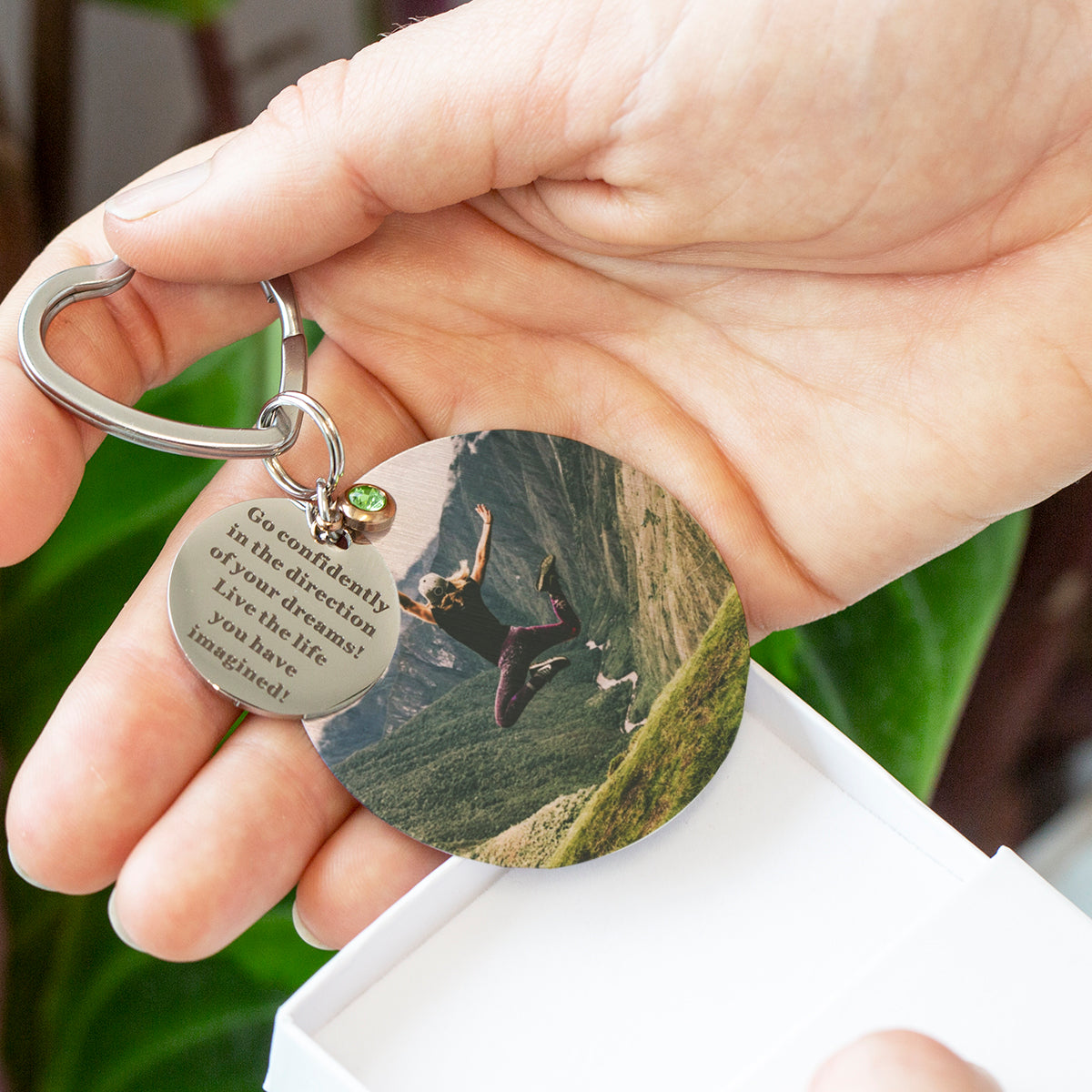 Go Confidently Quote Keyring With Photo Plate