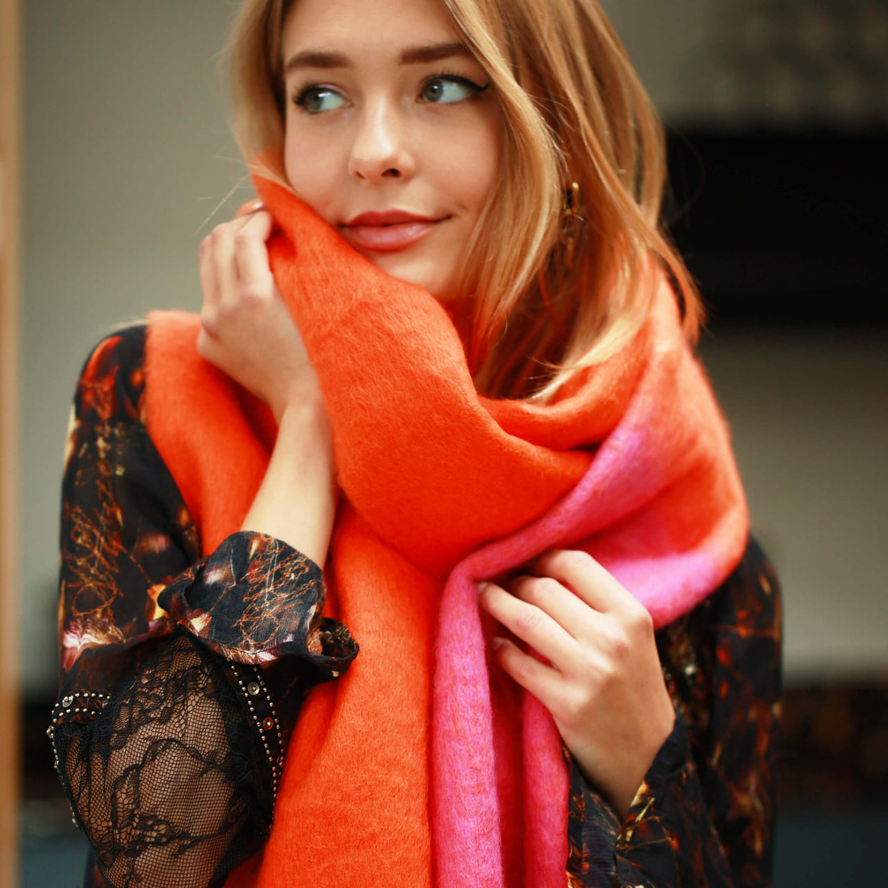 100% Certified Recycled Chunky Knit Oversized Ombre Scarf