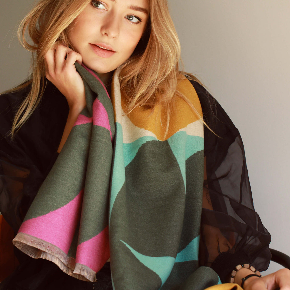 70's Geometric Modern Repeat Cotton Blend Scarf