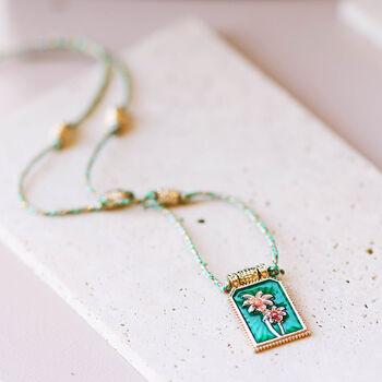Palm Tree Enamelled Beach Pendant Cord Necklace