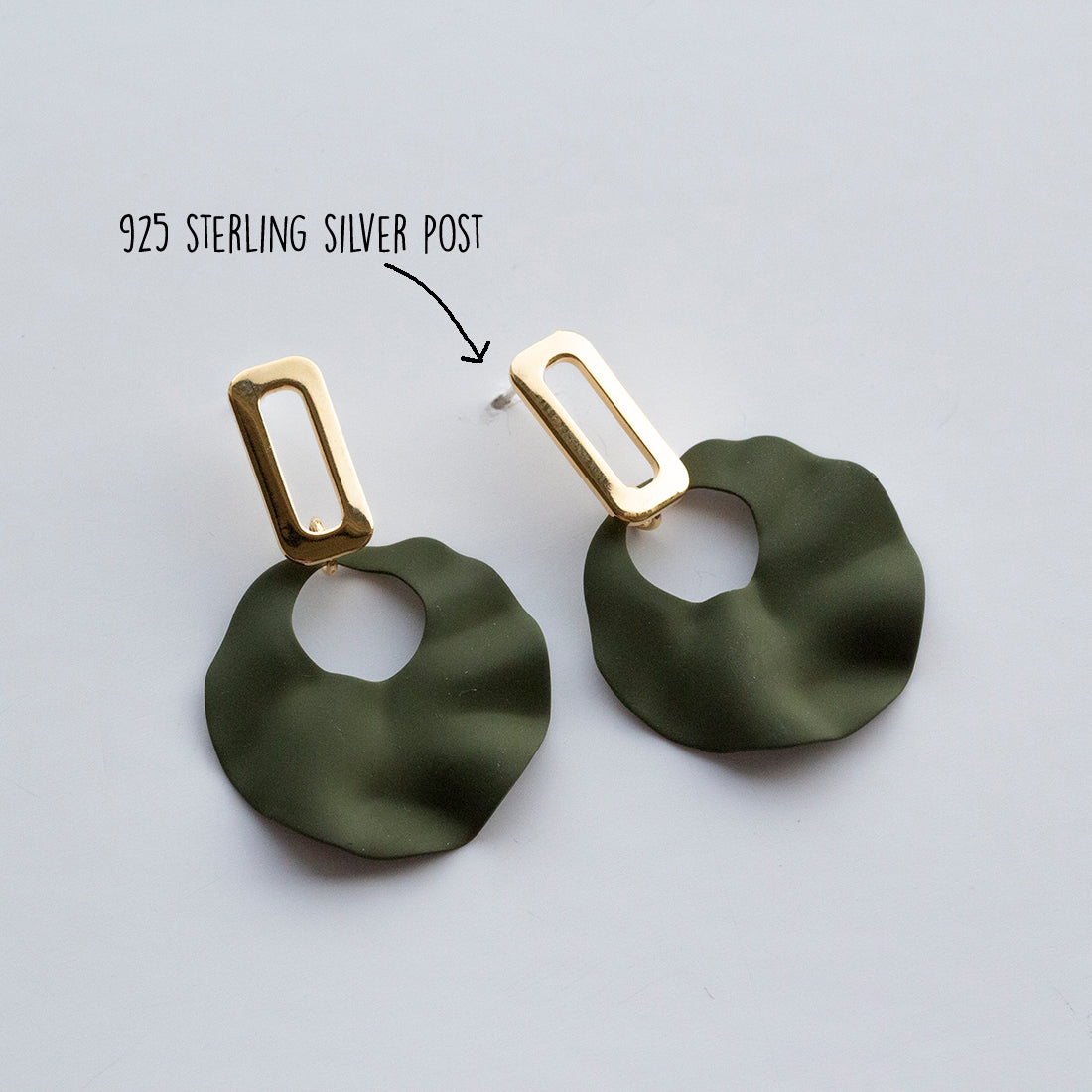 Dark Green And Gold Ripple Earrings