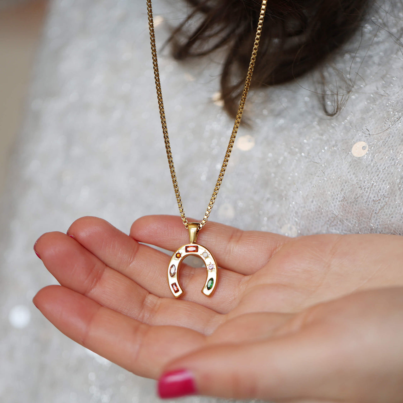 Lucky Horseshoe Necklace With Star And Heart Crystals