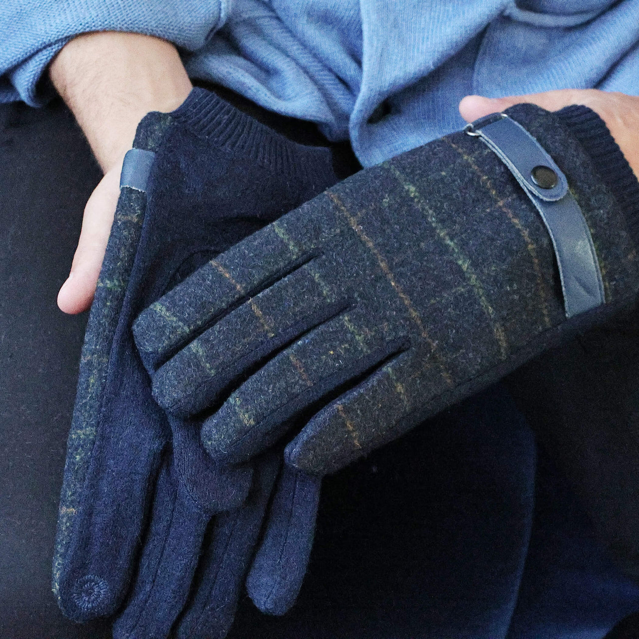 Personalised Men's Check Merino Wool Gloves