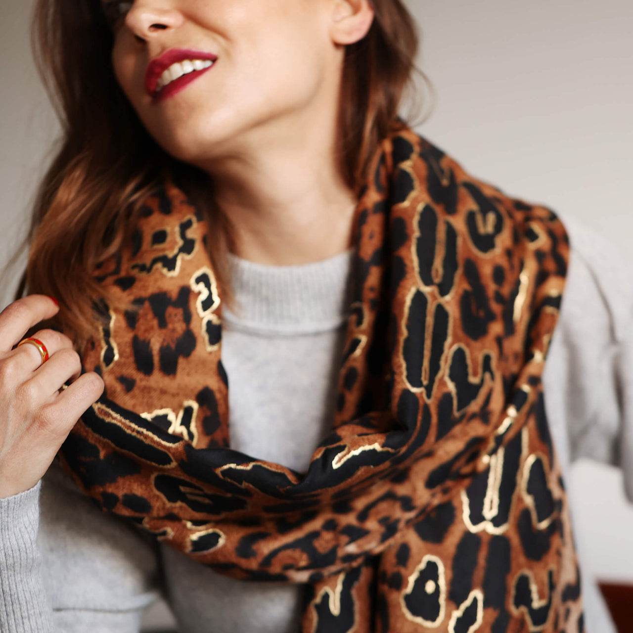 Personalised Leopard Spot Gold Foil Print Scarf