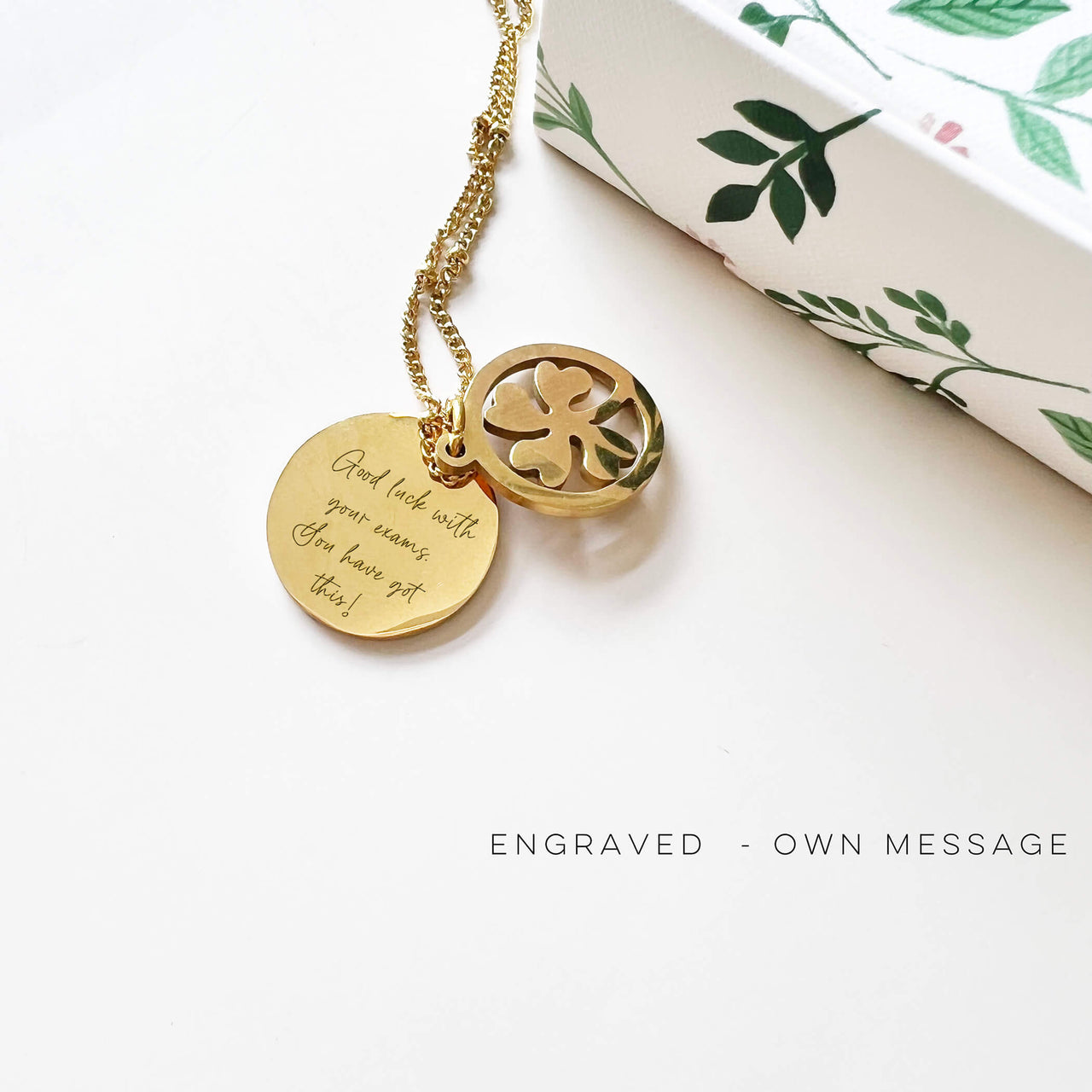 Personalised 'Four Leaf Clover' Engraved Lucky Necklace