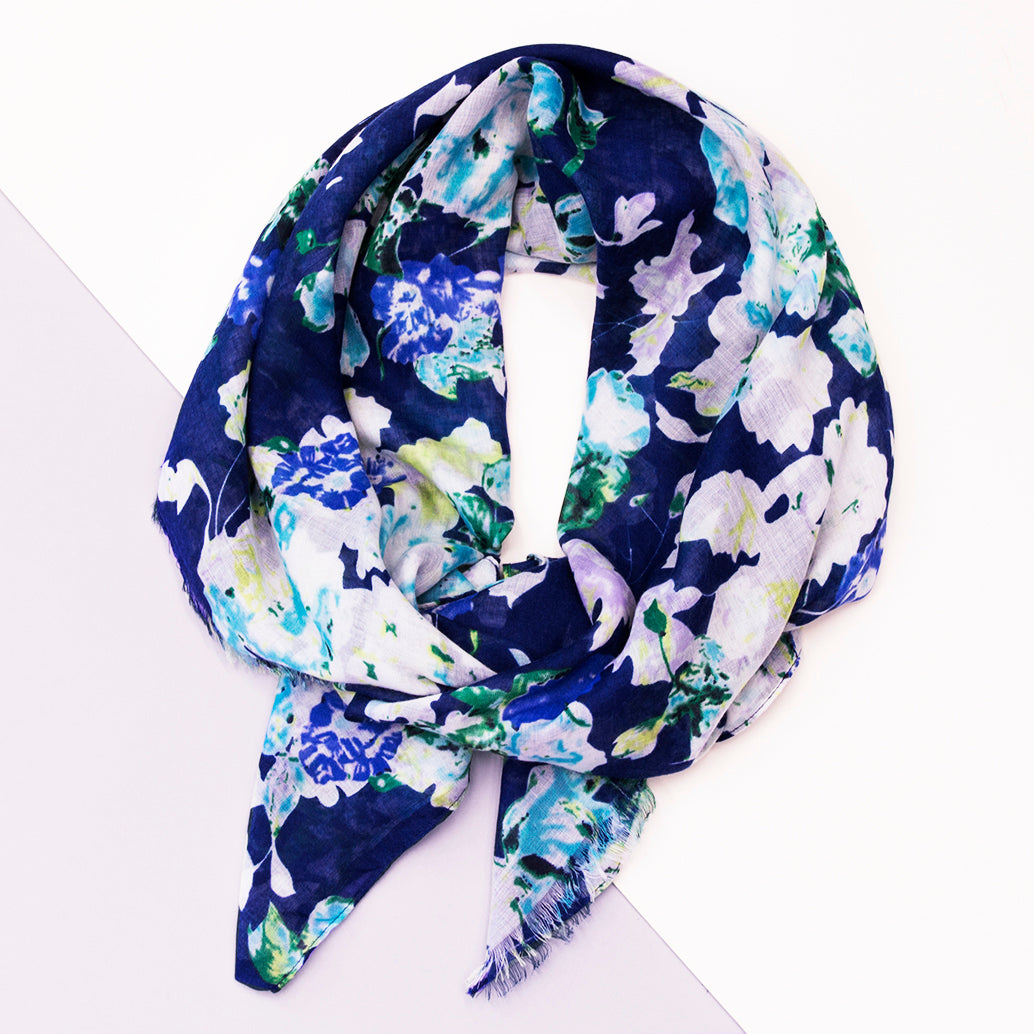 Blue Peony Floral All-over Print Scarf