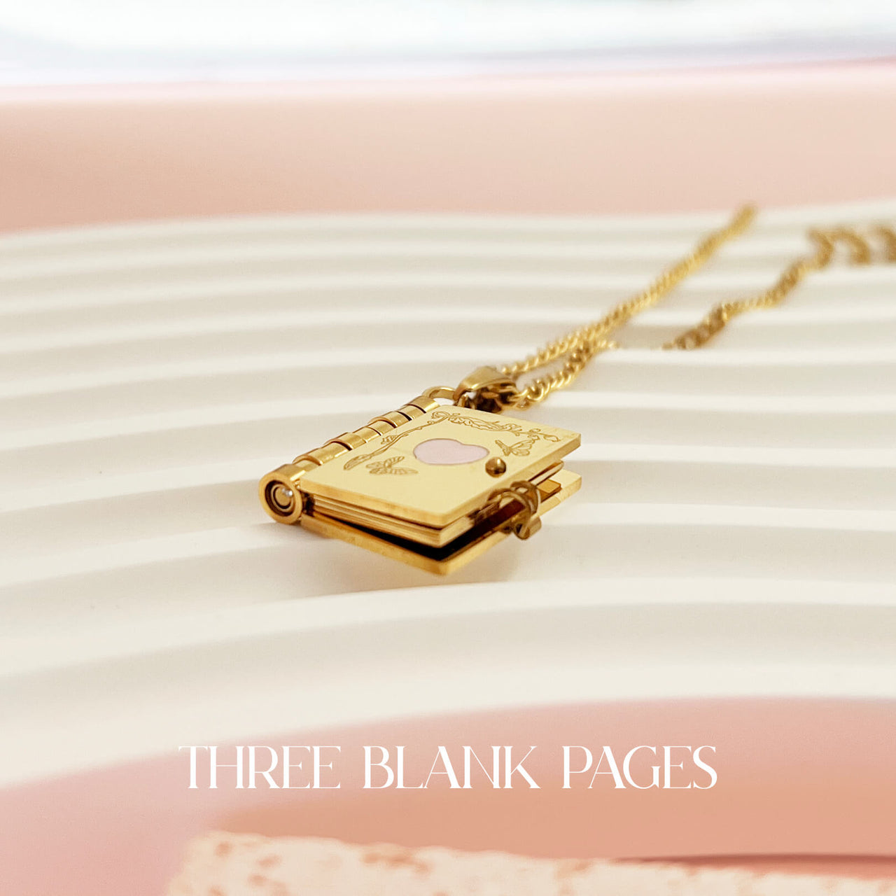 Personalised Butterfly Pink Heart Book Necklace Engraved With Message