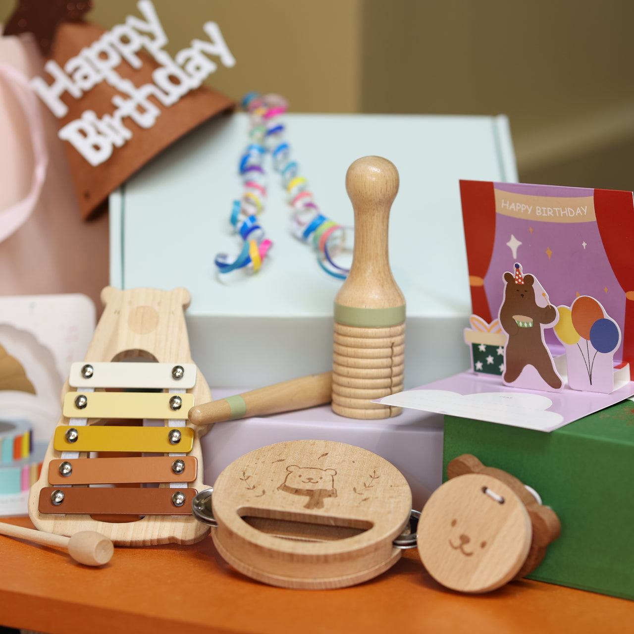 Four Piece Wooden Instrument Music Set In Gift Box