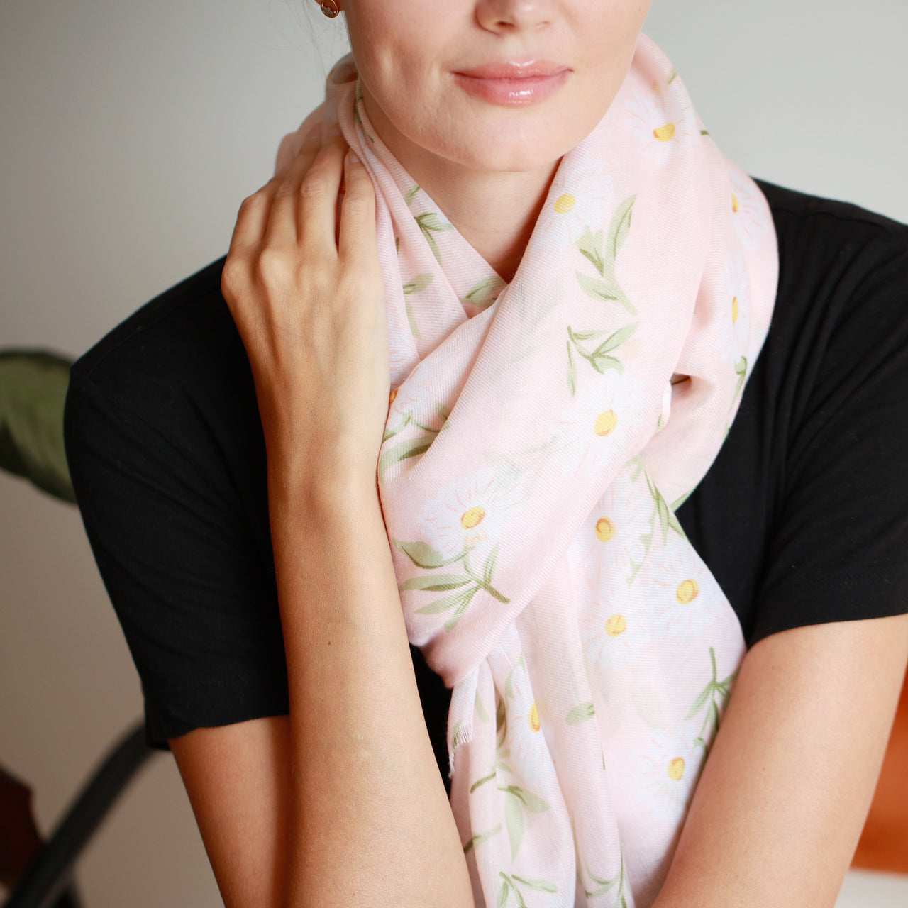 White Daisy Blossom Soft Pink Scarf