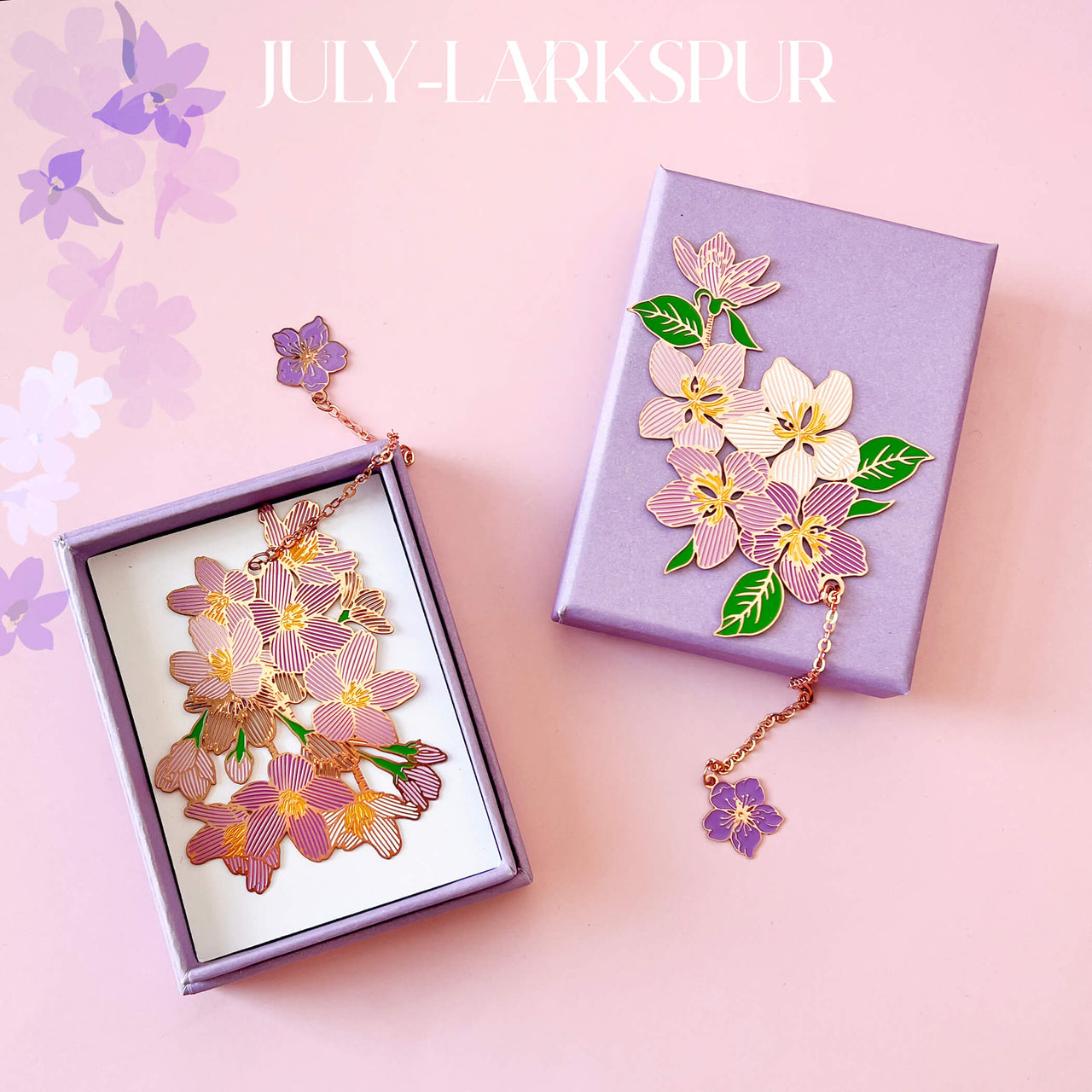 Larkspur July Birth Flower Enamelled Metal Bookmark