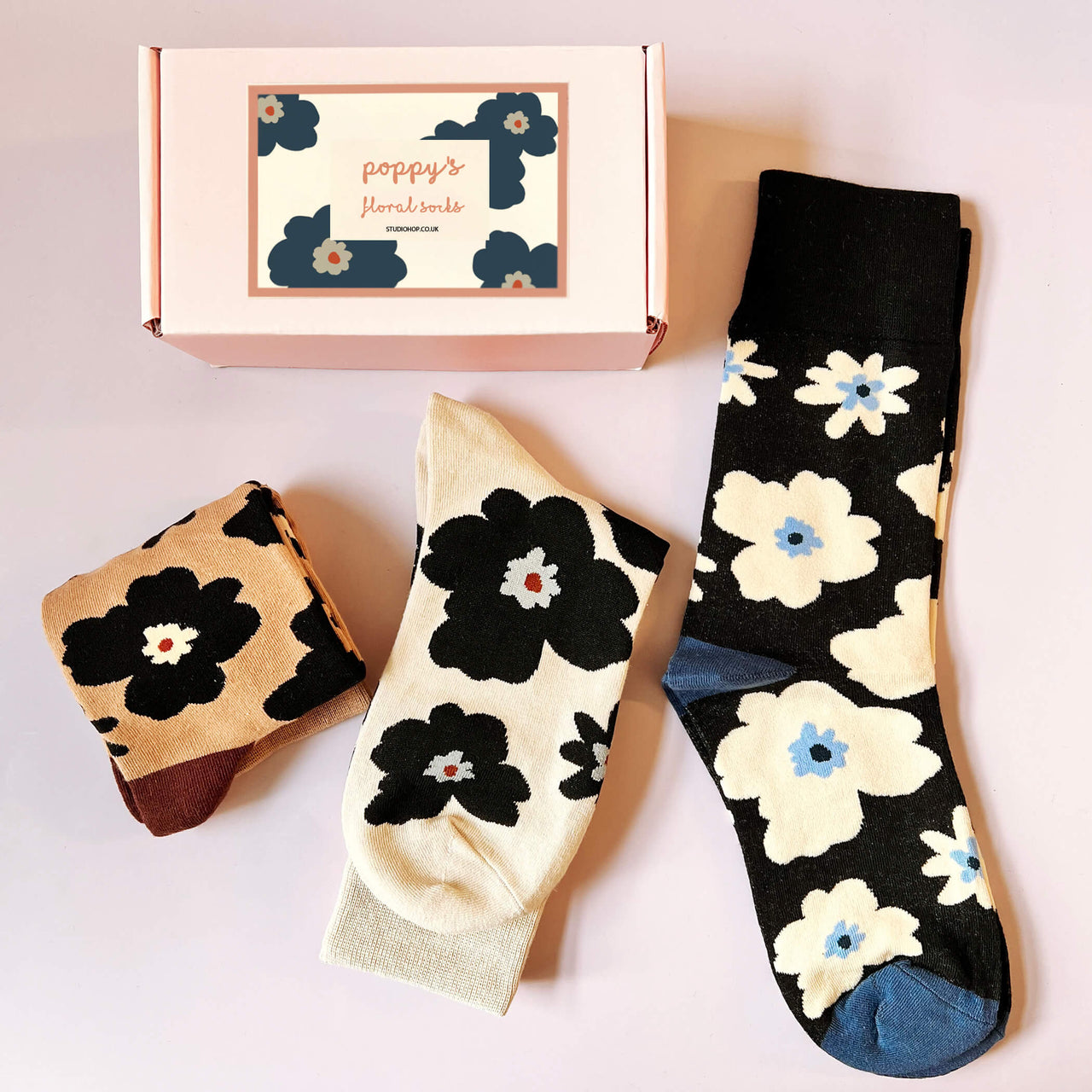 Personalised Poppy Floral Three Pairs Of Socks In A Box