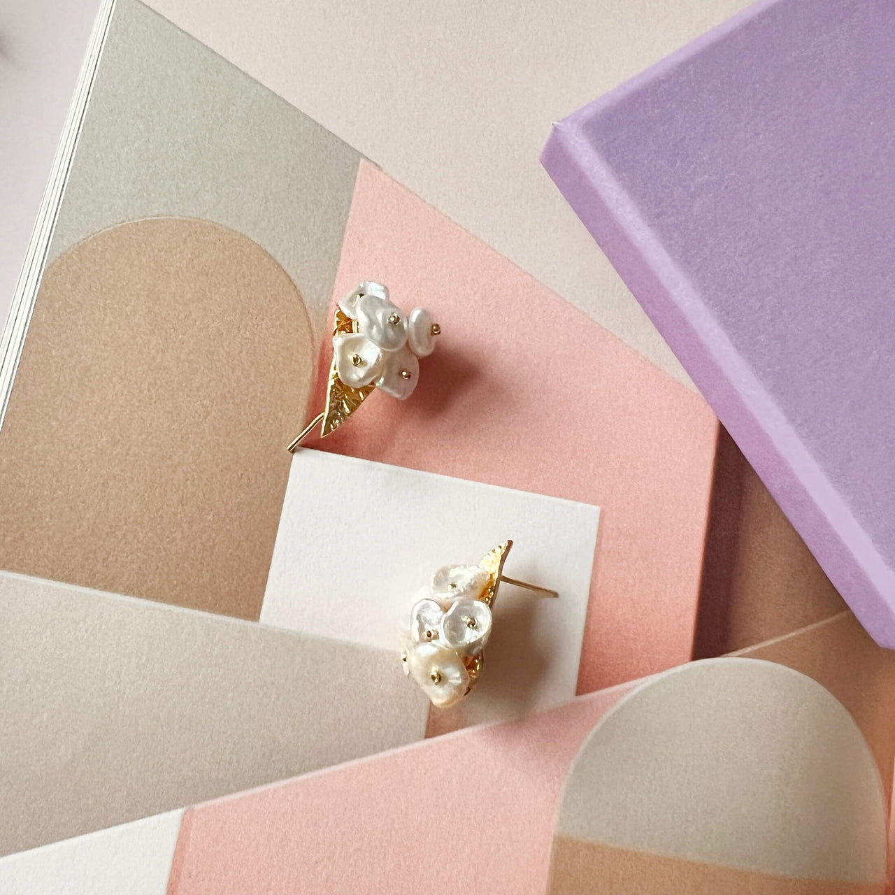 Keshi Pearl Cluster Stud Earrings In A Gift Box