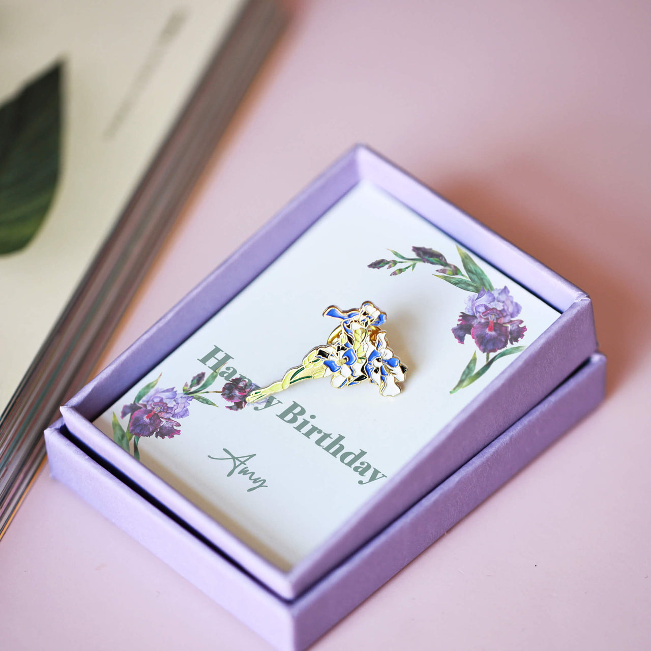 Iris Flower Bunch Enamelled Brooch Pin