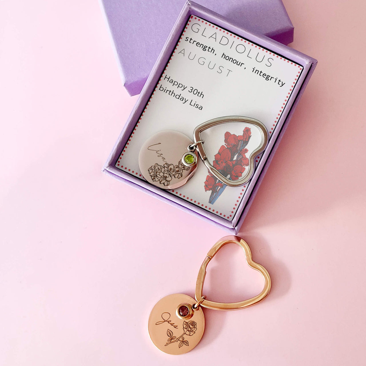 Personalised Birth Flower Keyring
