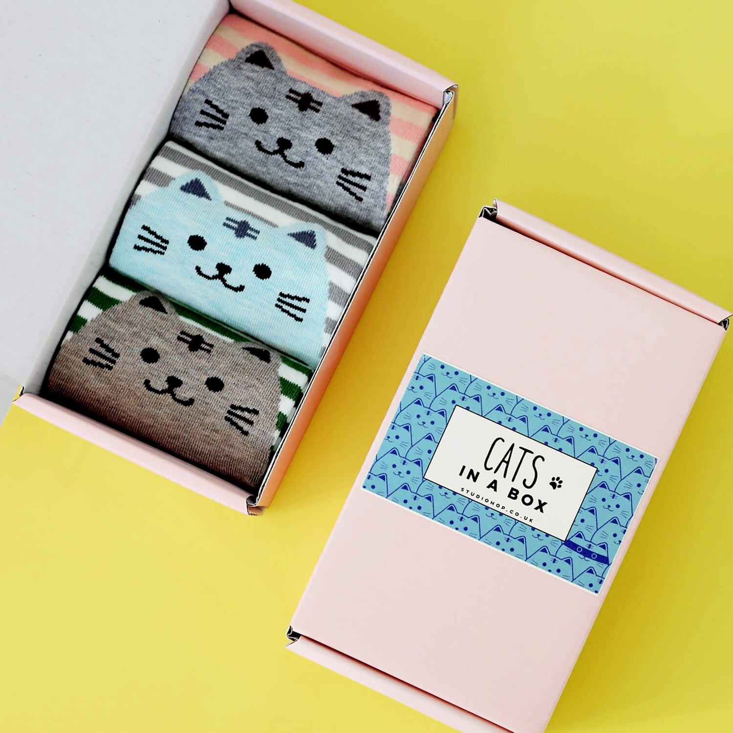 Set Three Cat Socks Gift Box