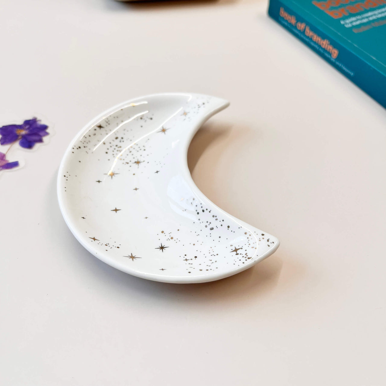 Star Crescent Moon Shimmering Ceramic Trinket Dish