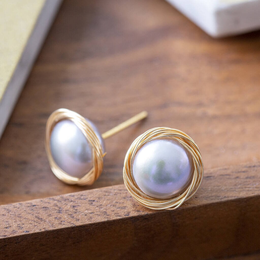 Wrapped Pearl Stud Earrings