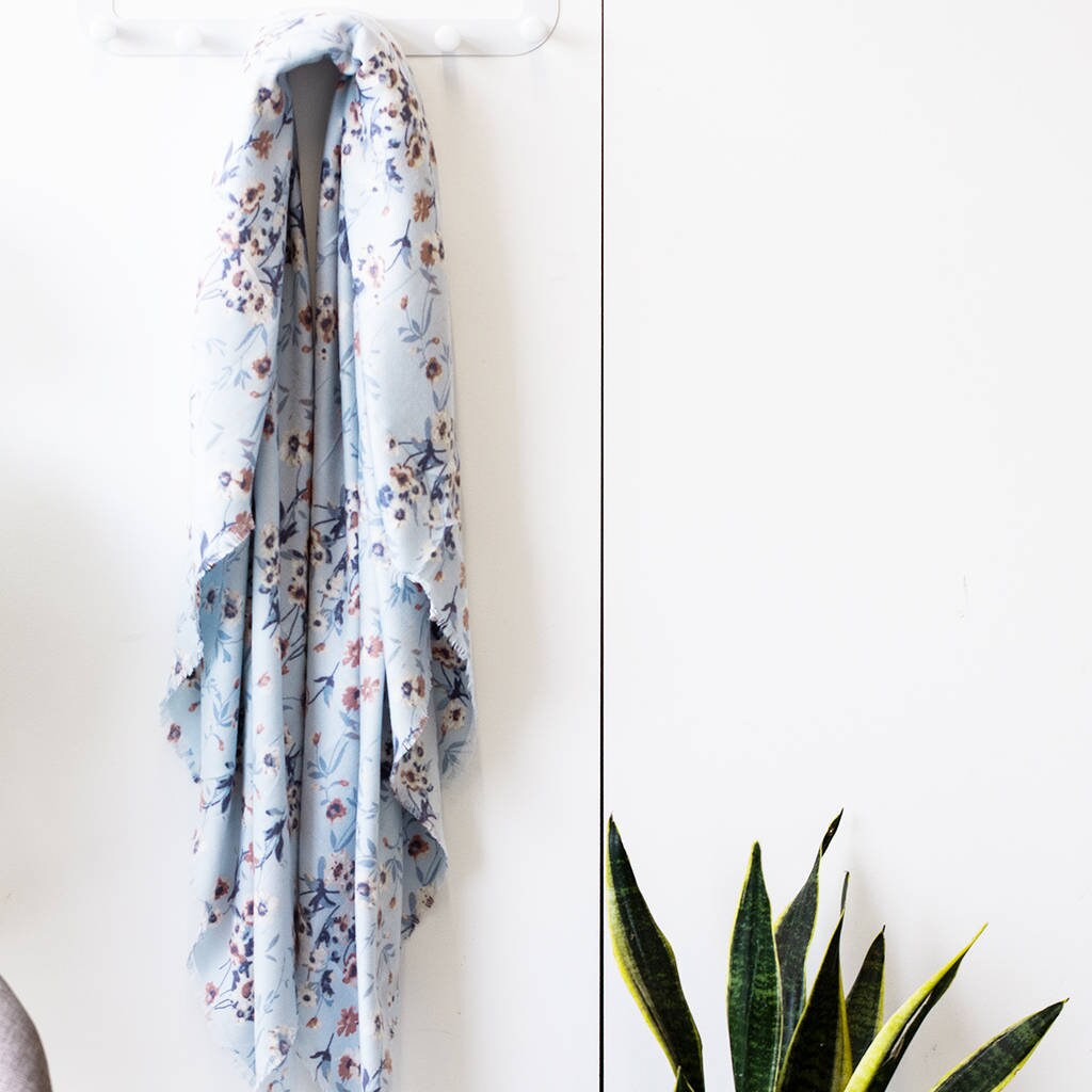 Personalised Ice Blue Florals Square Blend Scarf