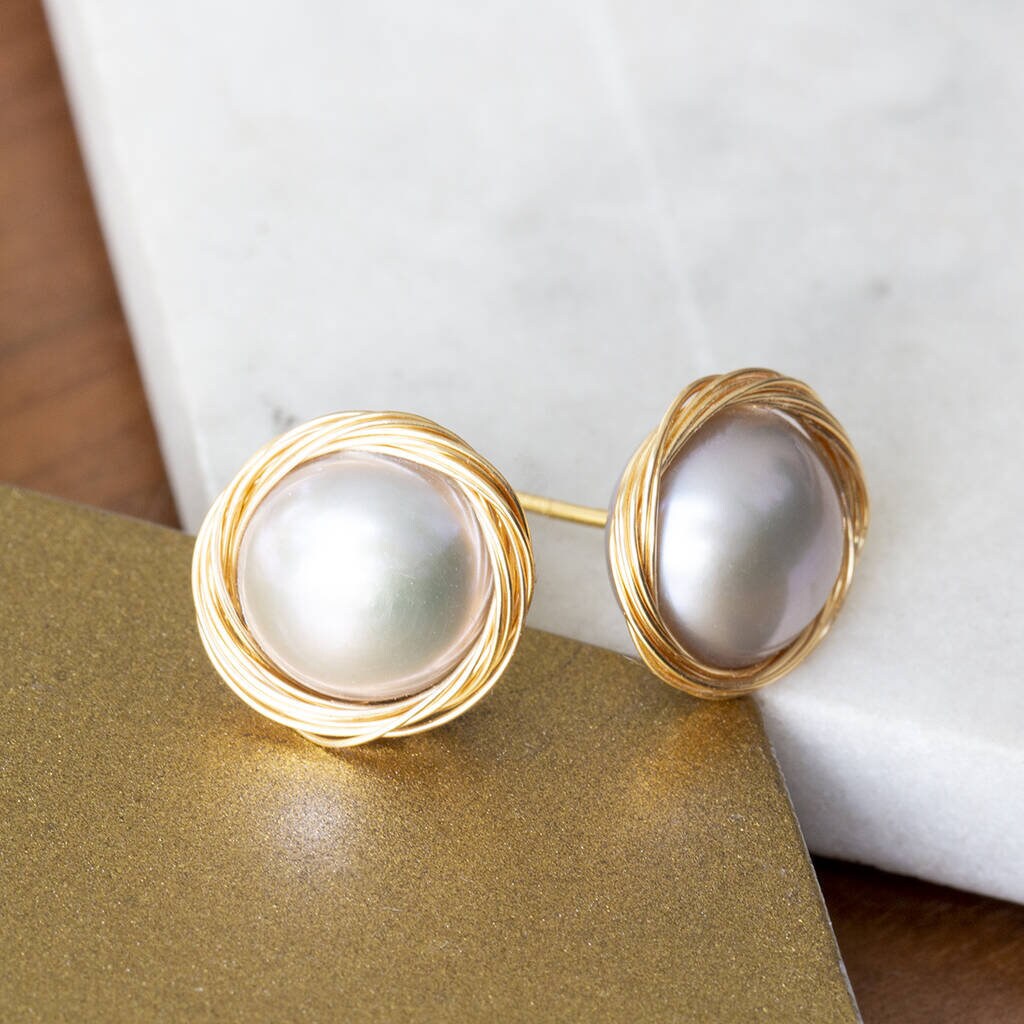 Wrapped Pearl Stud Earrings