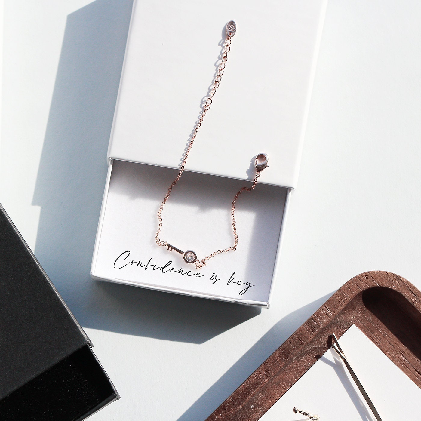 Give Confidence 'Confidence Is Key' Rose Gold Cubic Zirconia Bracelet
