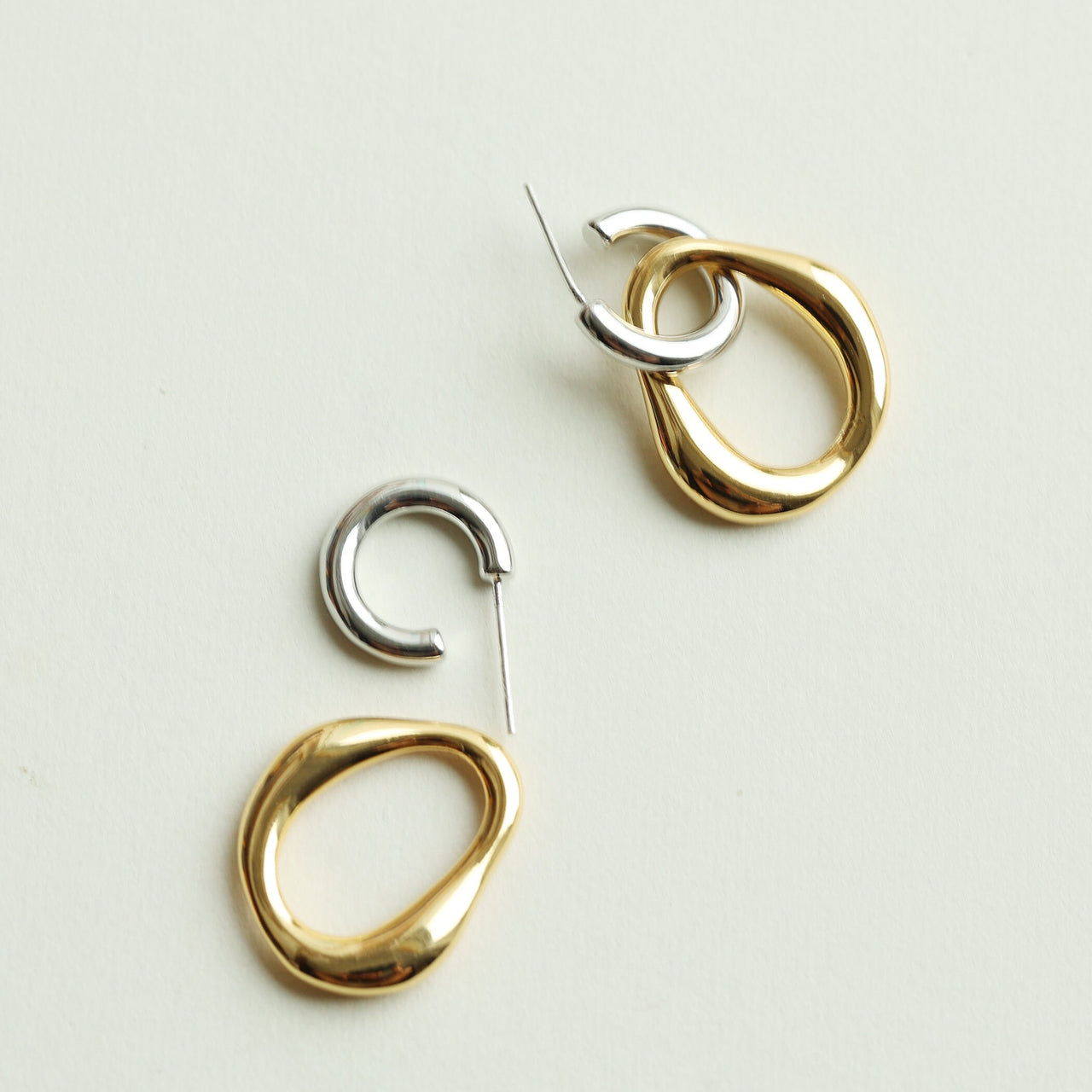 18ct Gold And Silver Plated Double Link Hoop Earrings