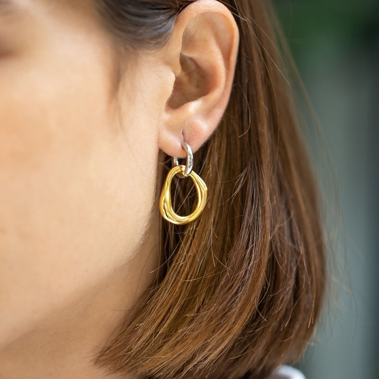 18ct Gold And Silver Plated Double Link Hoop Earrings