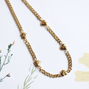 Chunky Chain Hearts Necklace With CZ Stones