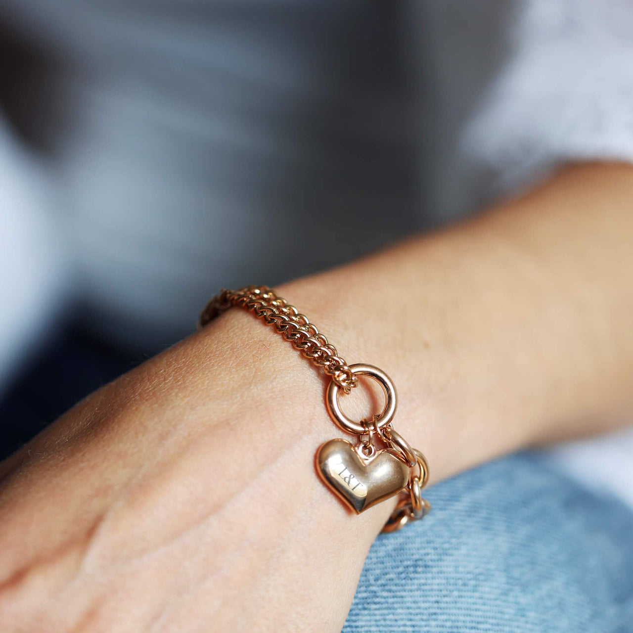 Chunky Link Bold Heart Chain Bracelet In Rose Gold