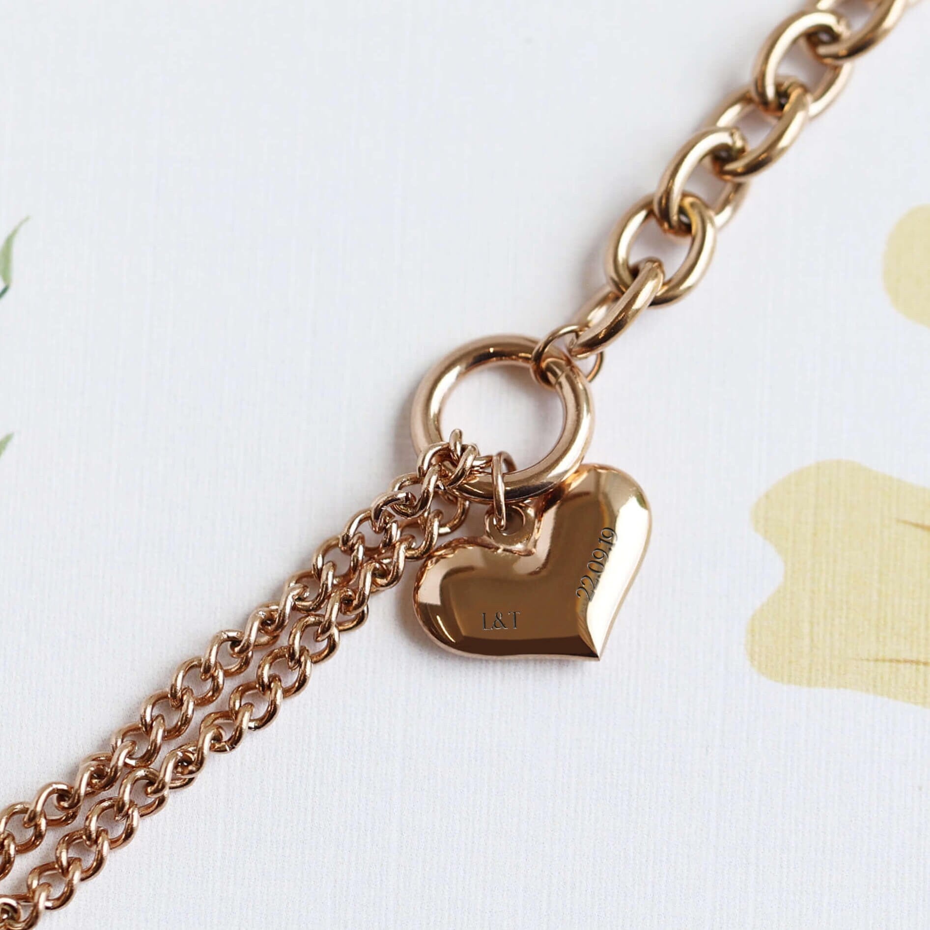 Chunky Link Bold Heart Chain Bracelet In Rose Gold
