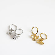 Sterling Silver Delicate Bee Charm Hoop Earrings