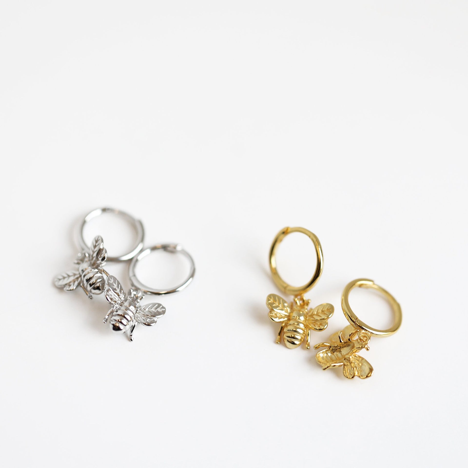 Sterling Silver Delicate Bee Charm Hoop Earrings