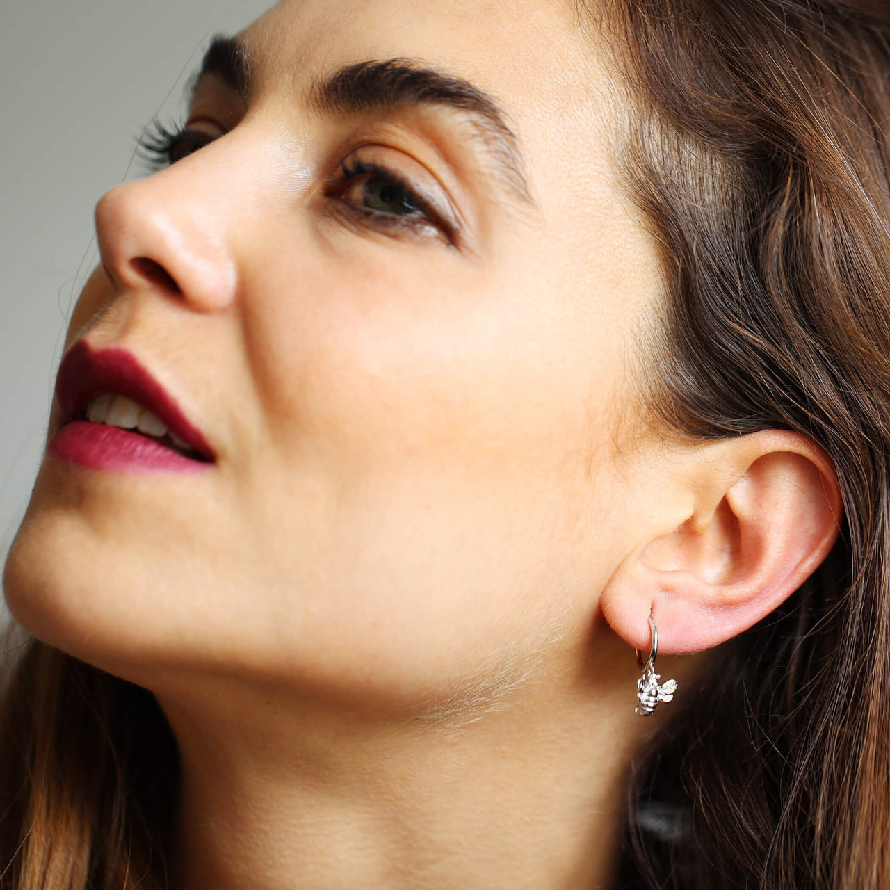 Sterling Silver Delicate Bee Charm Hoop Earrings