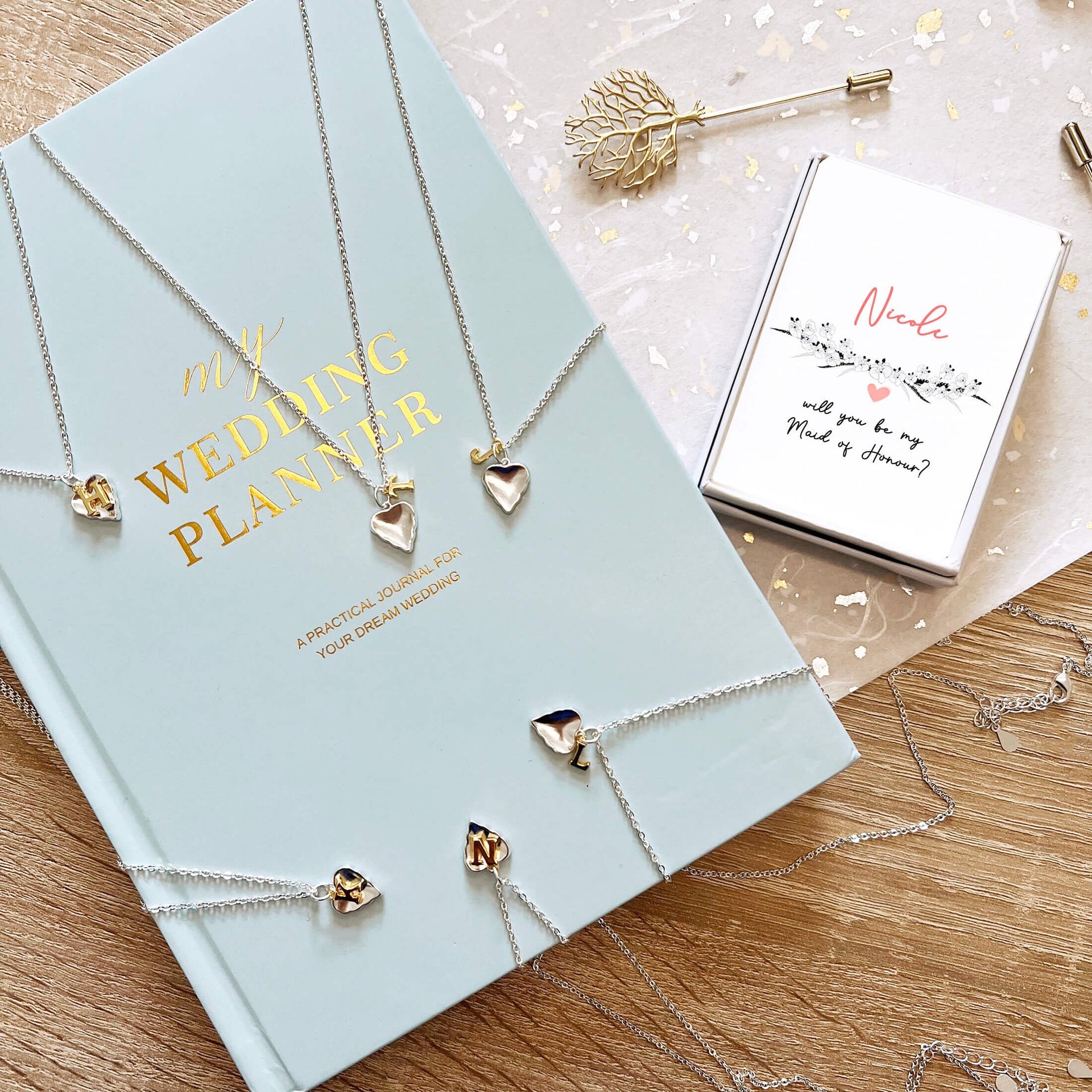 Bridesmaid Heart Letter Charm Necklace In A Box | Maid of Honour Proposal Necklace | Bridesmaid Thank You Gift |